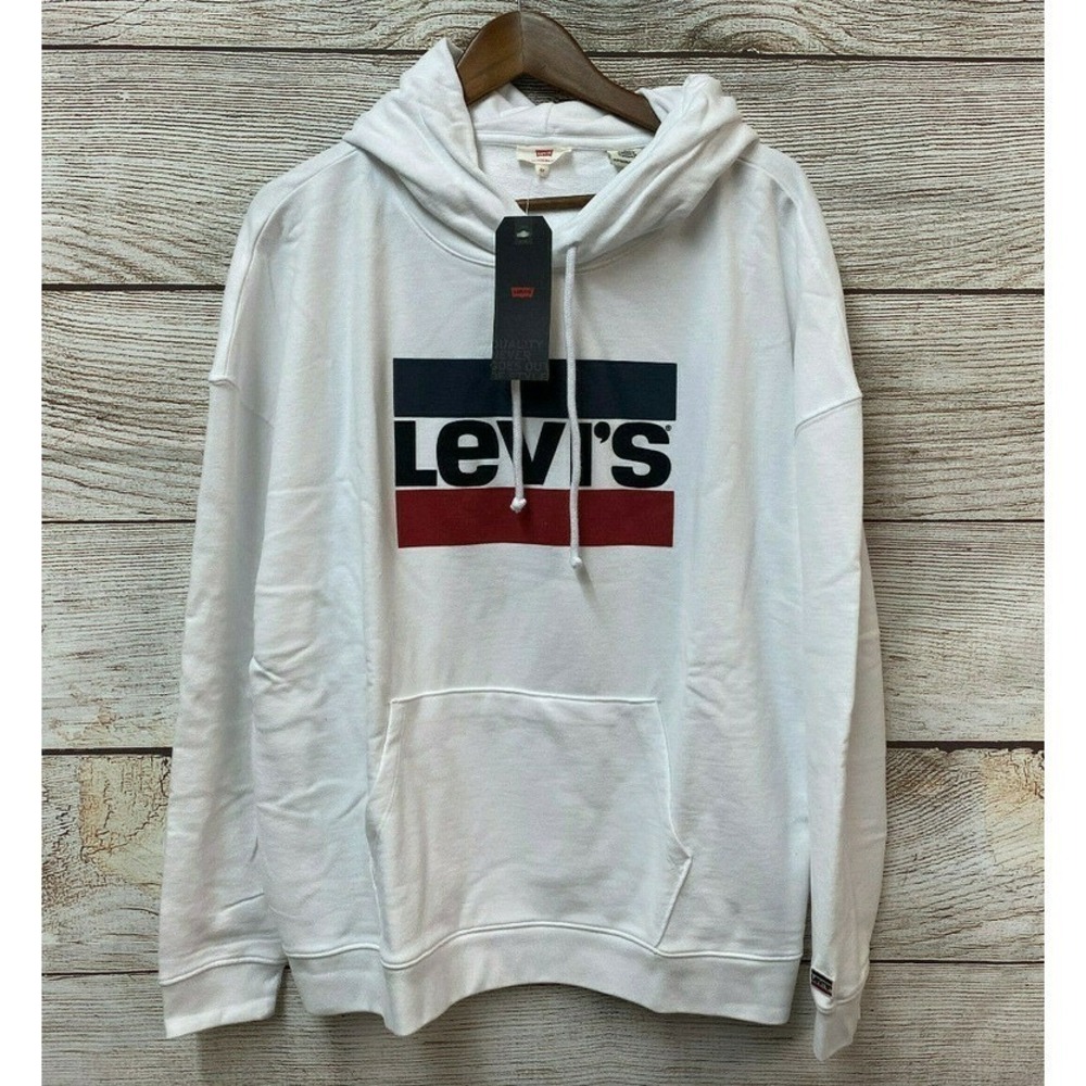 Levi's Hoodie Sweatshirt Womens Plus 2X (60" Chest) White Logo Terry Hoodie New